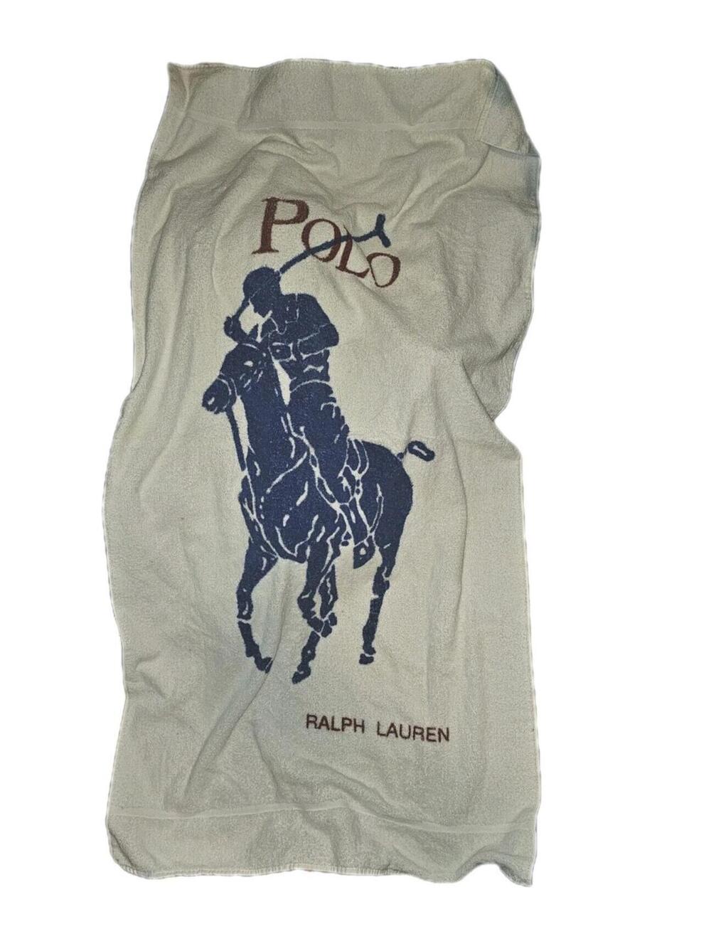 Ralph Lauren Polo Big Pony Horse Large Jumbo Beach Bath Towel 68"×33" White USA